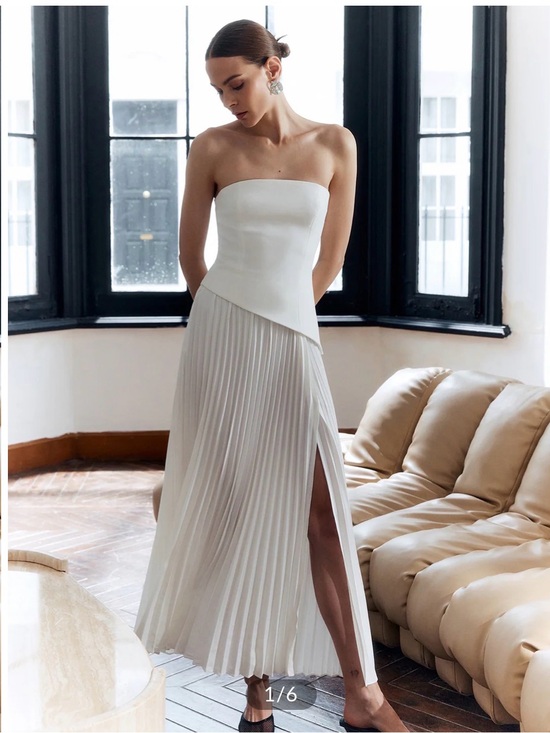 Commense Dresses & Skirts - Strapless White Pleated Split  Maxi Dress